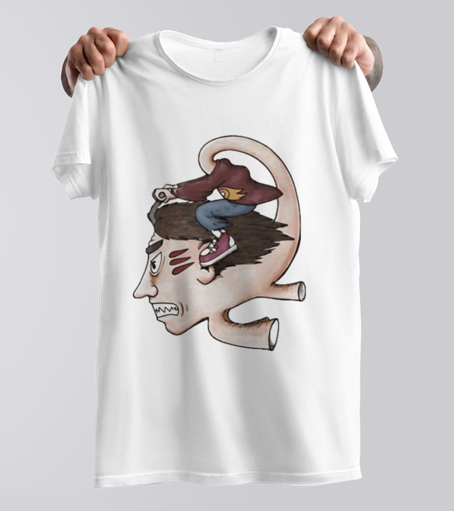 Man Riding His Own Head Retro Surreal Art Rider T-Shirt