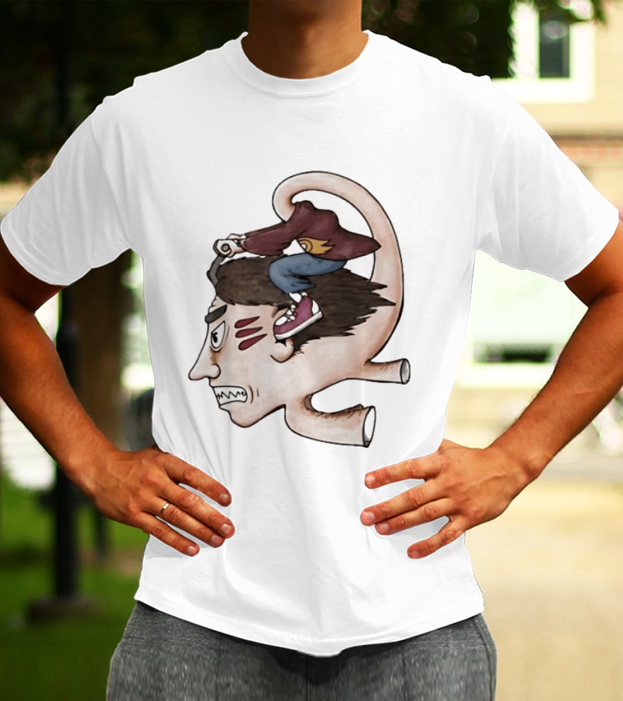 Man Riding His Own Head Retro Surreal Art Rider T-Shirt