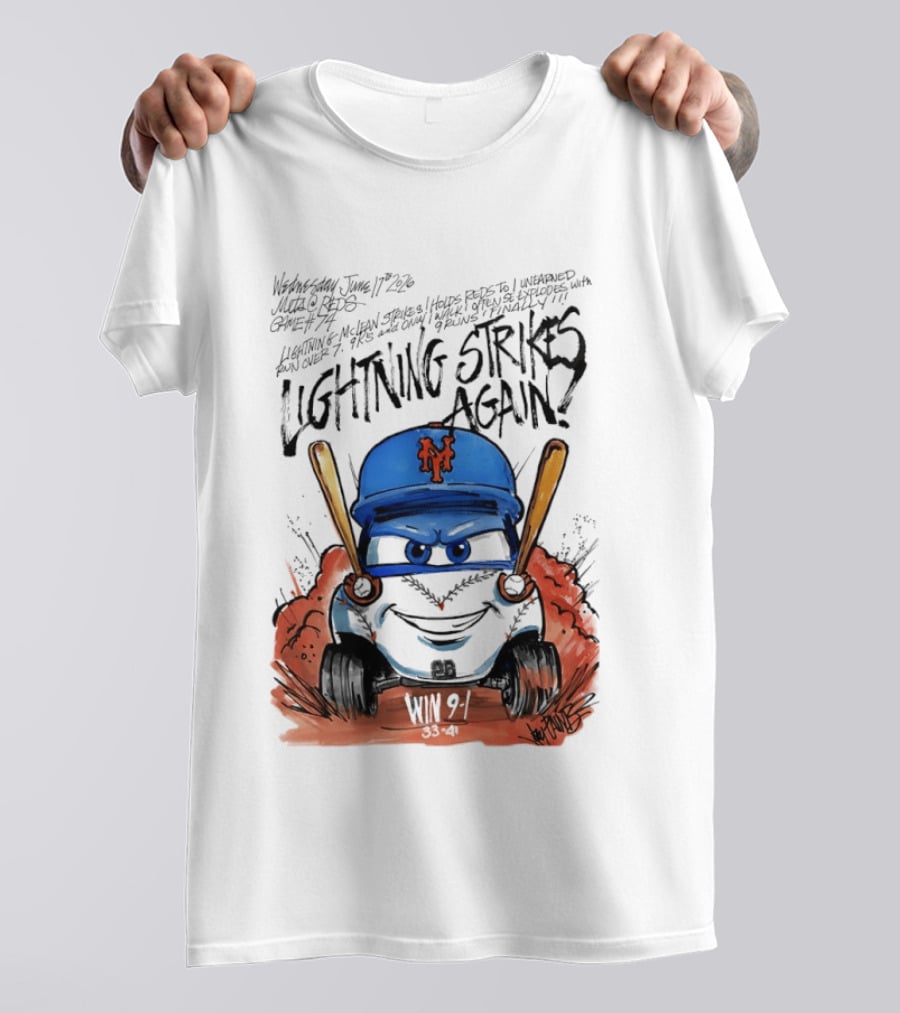 Mets Nolan McLean Baseball Lightning Strikes Again June 17 NYC T-Shirt