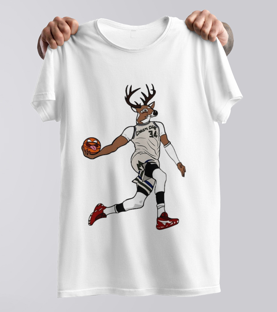 Milwaukee Bucks Cream City 34 Deer Basketball T-Shirt