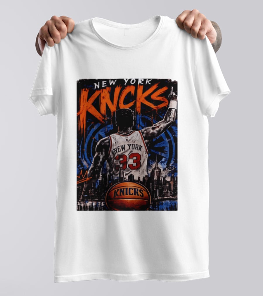 New York Knicks Ewing 33 City Skyline Basketball T-Shirt
