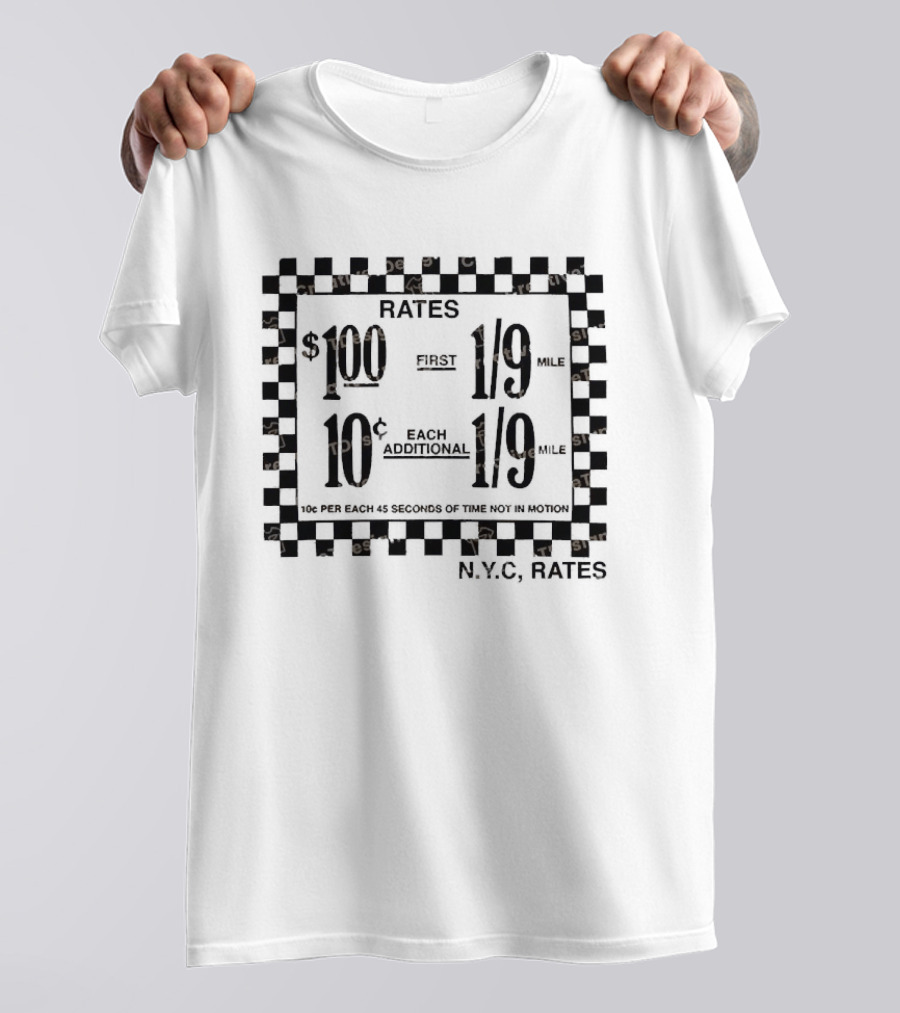 Samara Weaving New York Taxi Rates Vintage Fare Checkerboard Frame T-Shirt