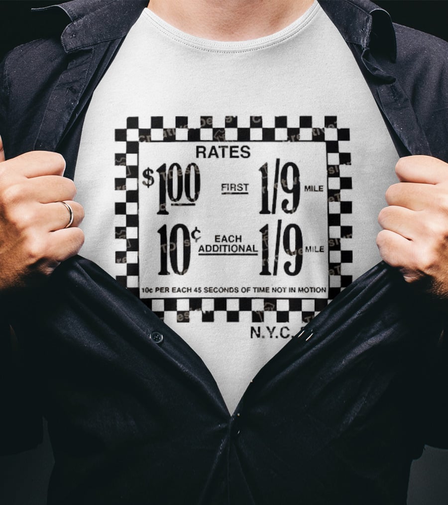 Samara Weaving New York Taxi Rates Vintage Fare Checkerboard Frame T-Shirt