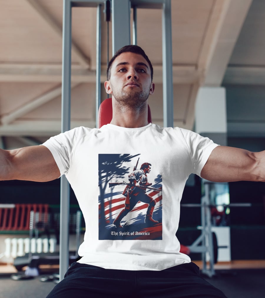 The Spirit Of America Revolutionary War Soldier With Musket And American Flag T-Shirt