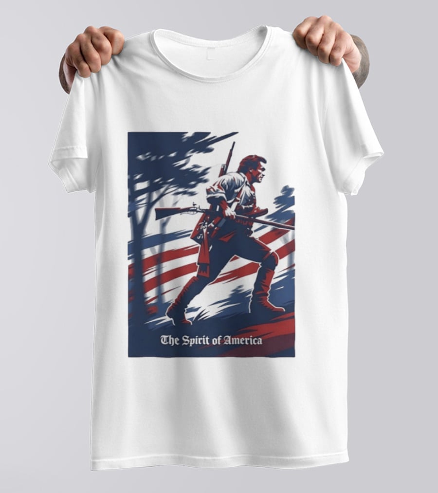The Spirit Of America Revolutionary War Soldier With Musket And American Flag T-Shirt