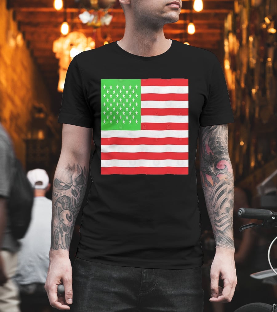 American Flag Green And Red Color Variant Stars And Stripes T-Shirt