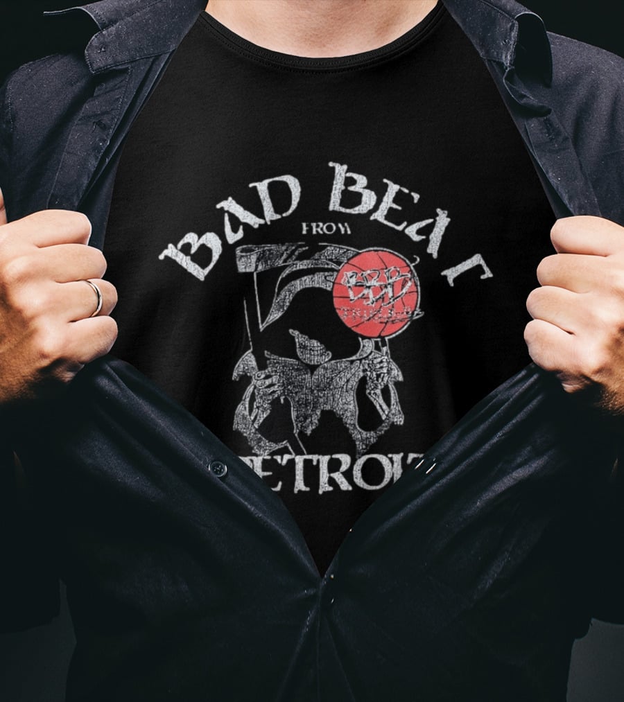 Bad Beat Detroit Grim Reaper Basketball Skeleton Holding Red Ball T-Shirt