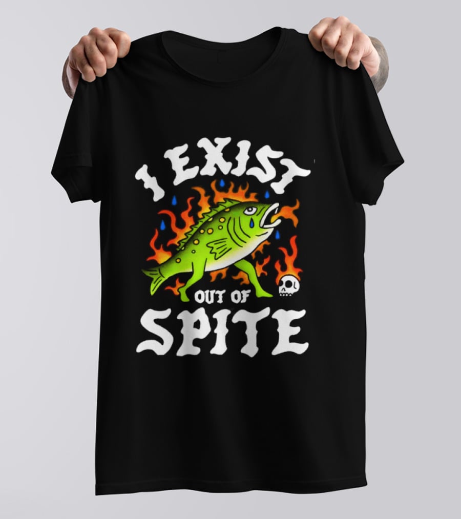 Bass Fish I Exist Out Of Spite Skull Fire Flames T-Shirt