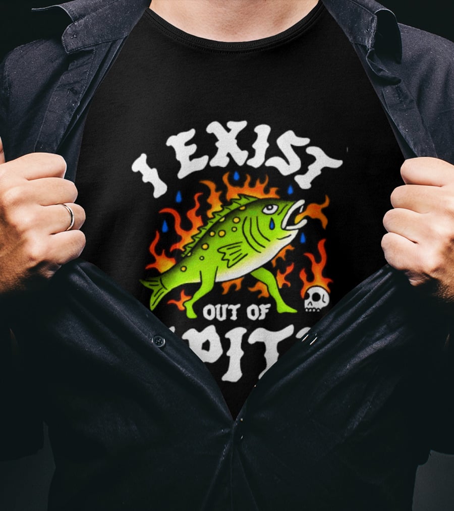Bass Fish I Exist Out Of Spite Skull Fire Flames T-Shirt