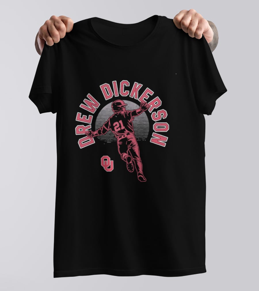 Drew Dickerson Oklahoma Sooners Player Baseball Silhouette OU T-Shirt
