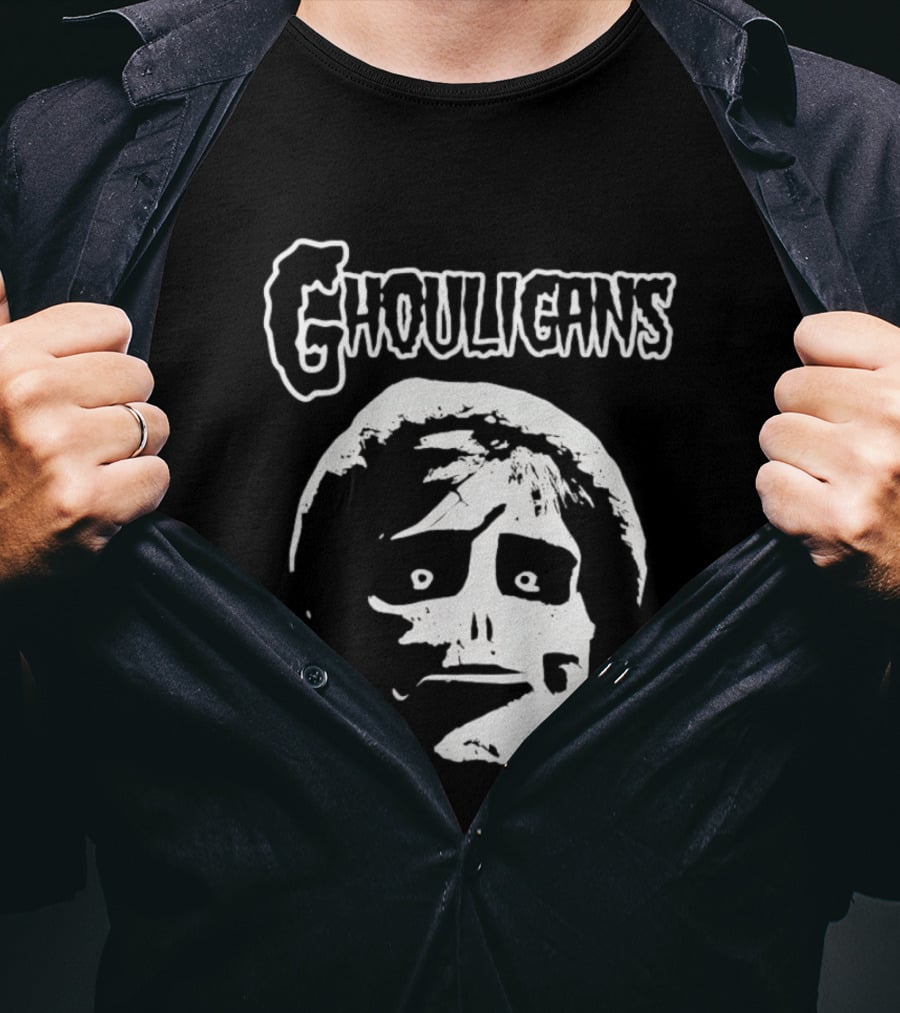 Ghouligans Classic Horror Punk Skull Face White T-Shirt