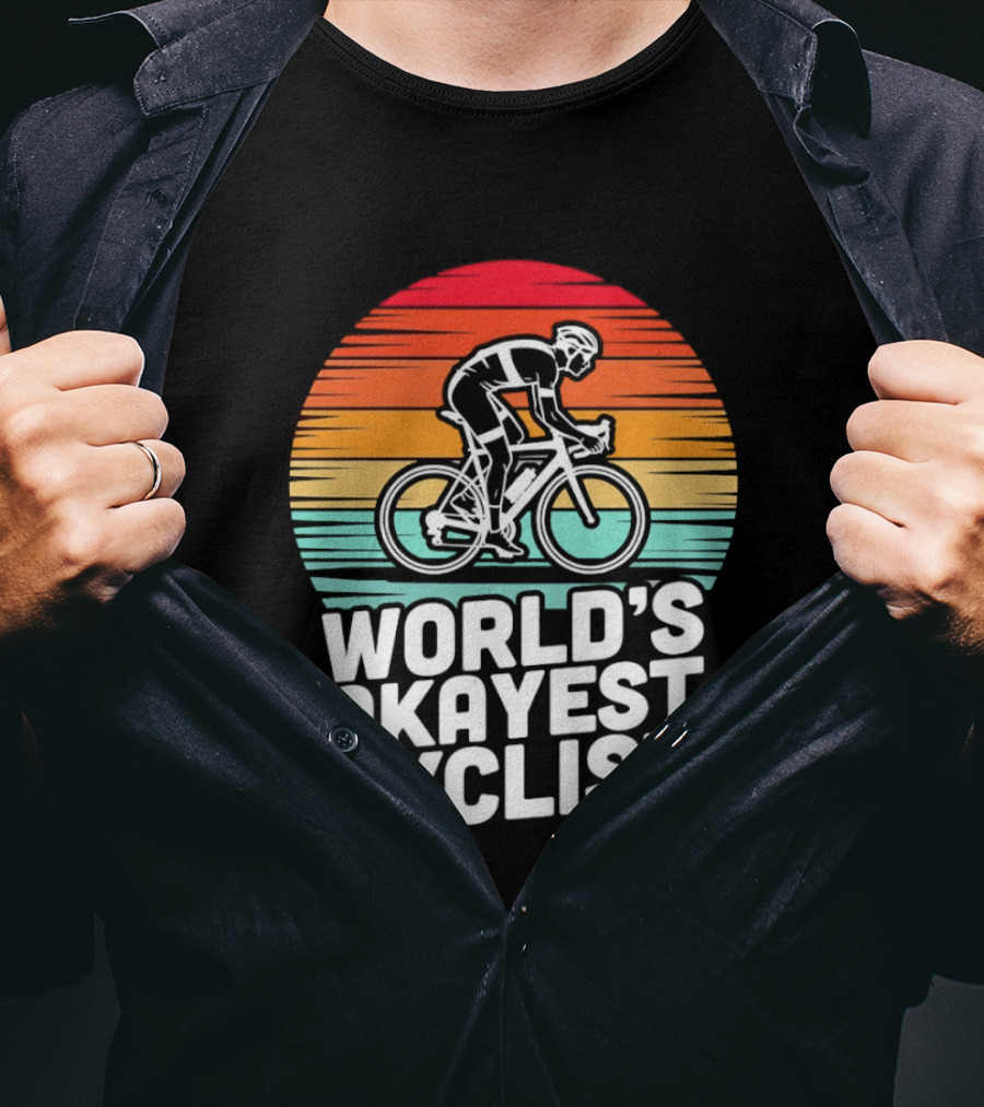 World's Okayest Cyclist Sunset Bicycle T-Shirt