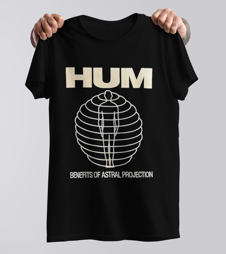 HUM Benefits Of Astral Projection Illustration With Human Figure And Concentric Circles T-Shirt