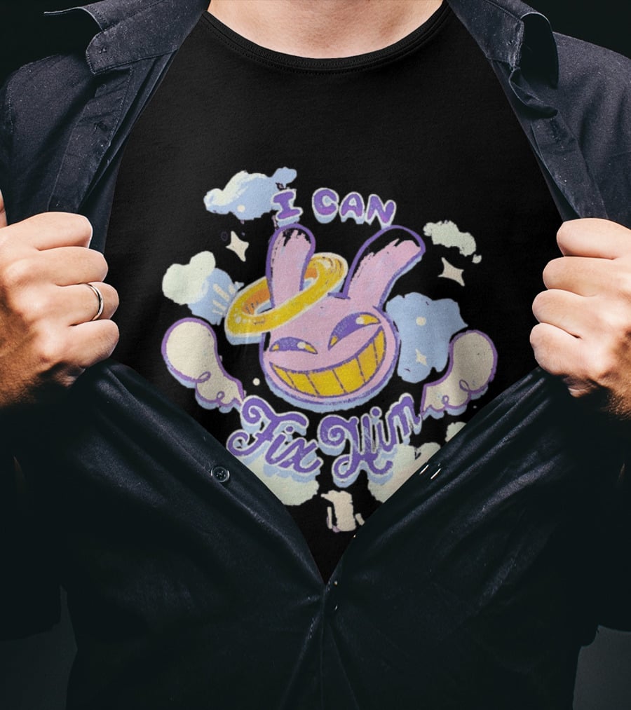 I Can Fix Him Creepy Purple Rabbit Halo Wings T-Shirt