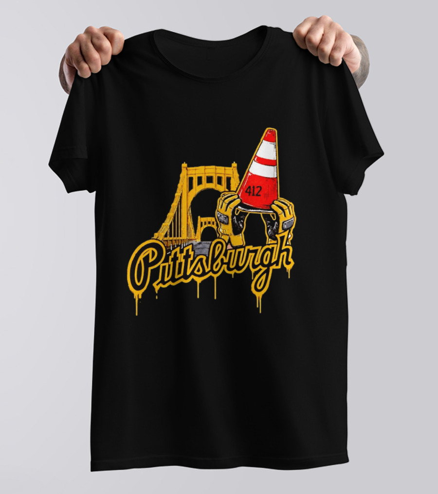 Pittsburgh 412 Construction Cone Bridge T-Shirt