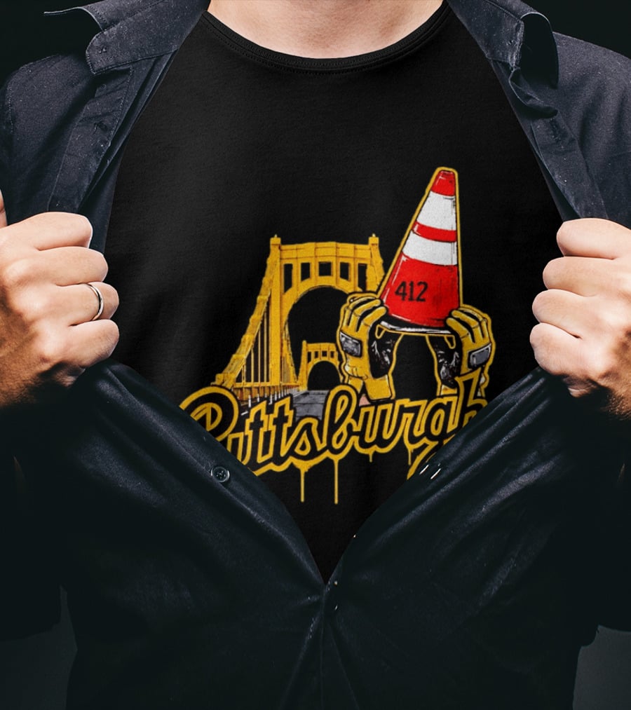 Pittsburgh 412 Construction Cone Bridge T-Shirt