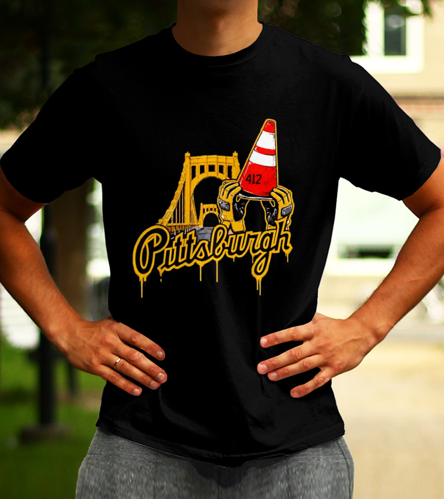 Pittsburgh 412 Construction Cone Bridge T-Shirt