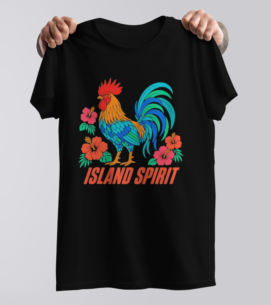 Island Spirit Rooster Hibiscus Flower Tropical Bird T-Shirt