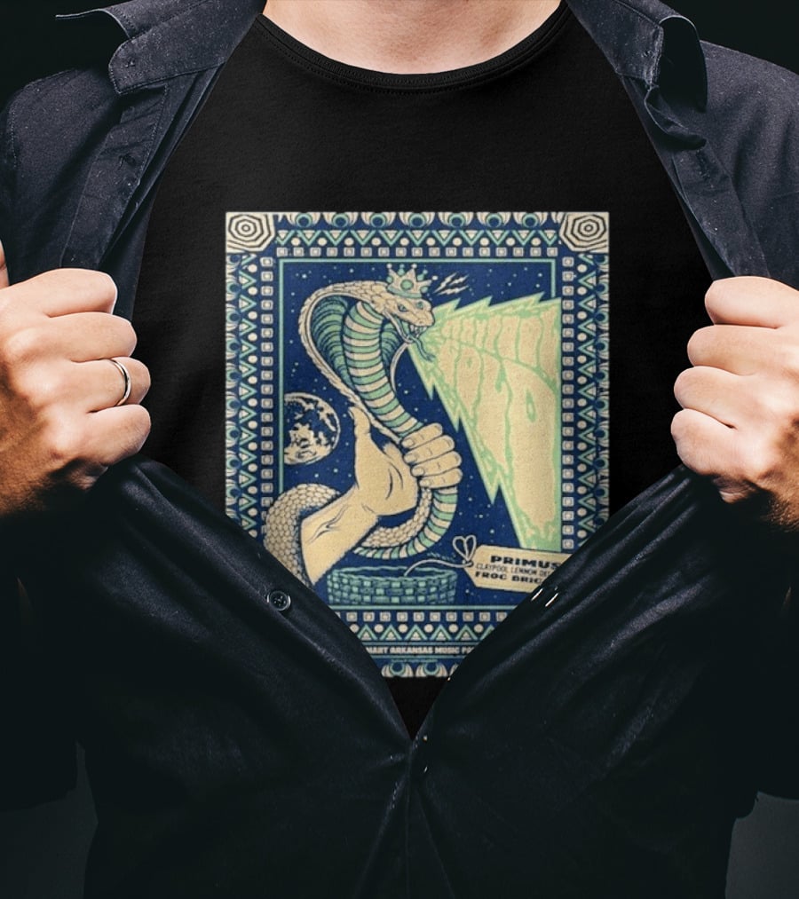 Primus Claypool Lennon Delirium Frog Brigade Tour June 22 2026 Walmart Arkansas Music Pavilion Rogers Cobra Hand T-Shirt