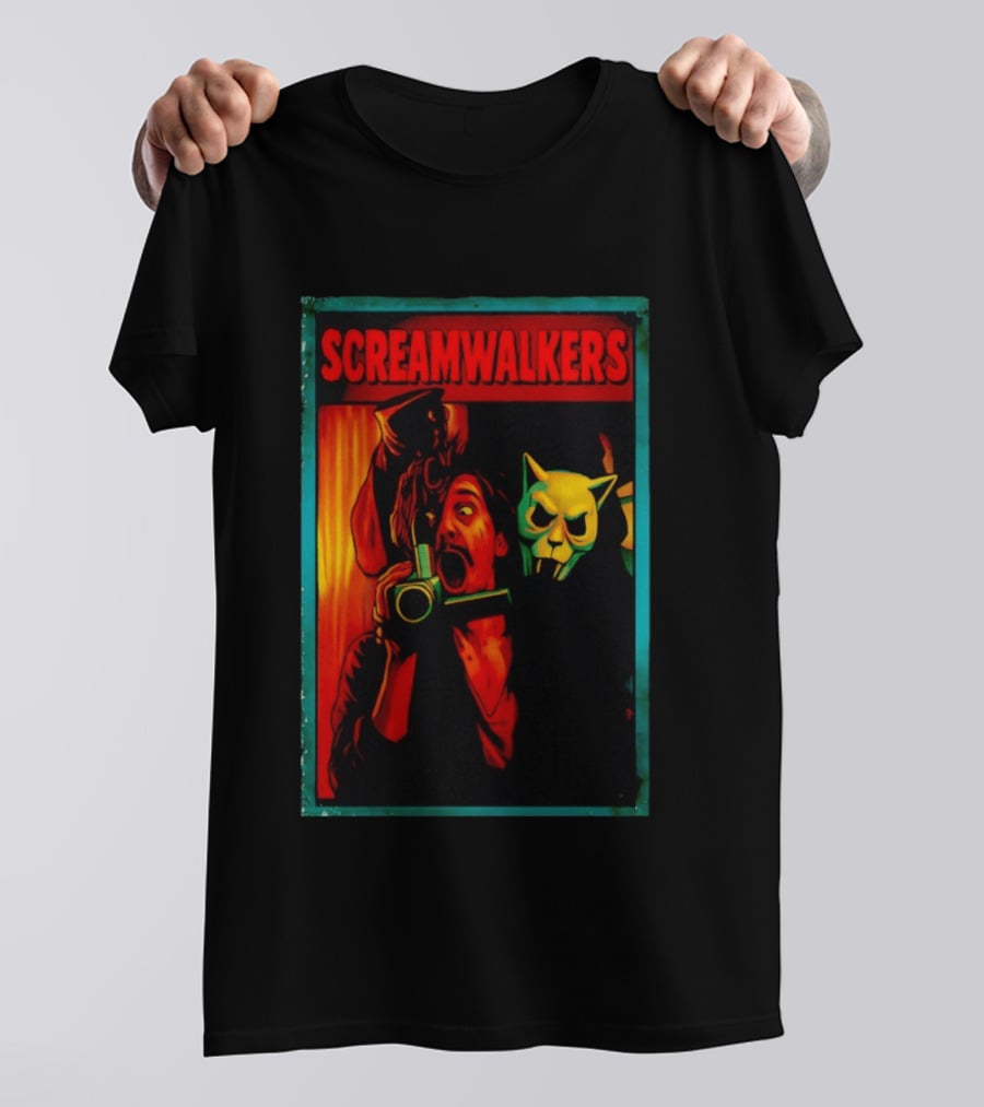 Screamwalkers Horror Movie With Camera And Masked Figure T-Shirt