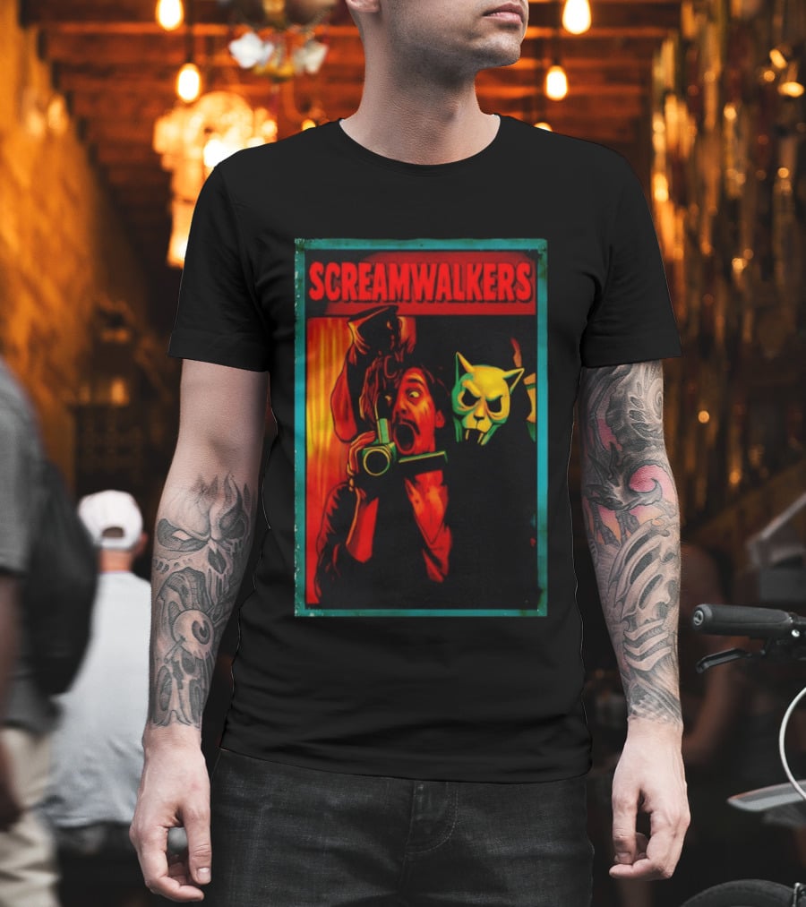 Screamwalkers Horror Movie With Camera And Masked Figure T-Shirt