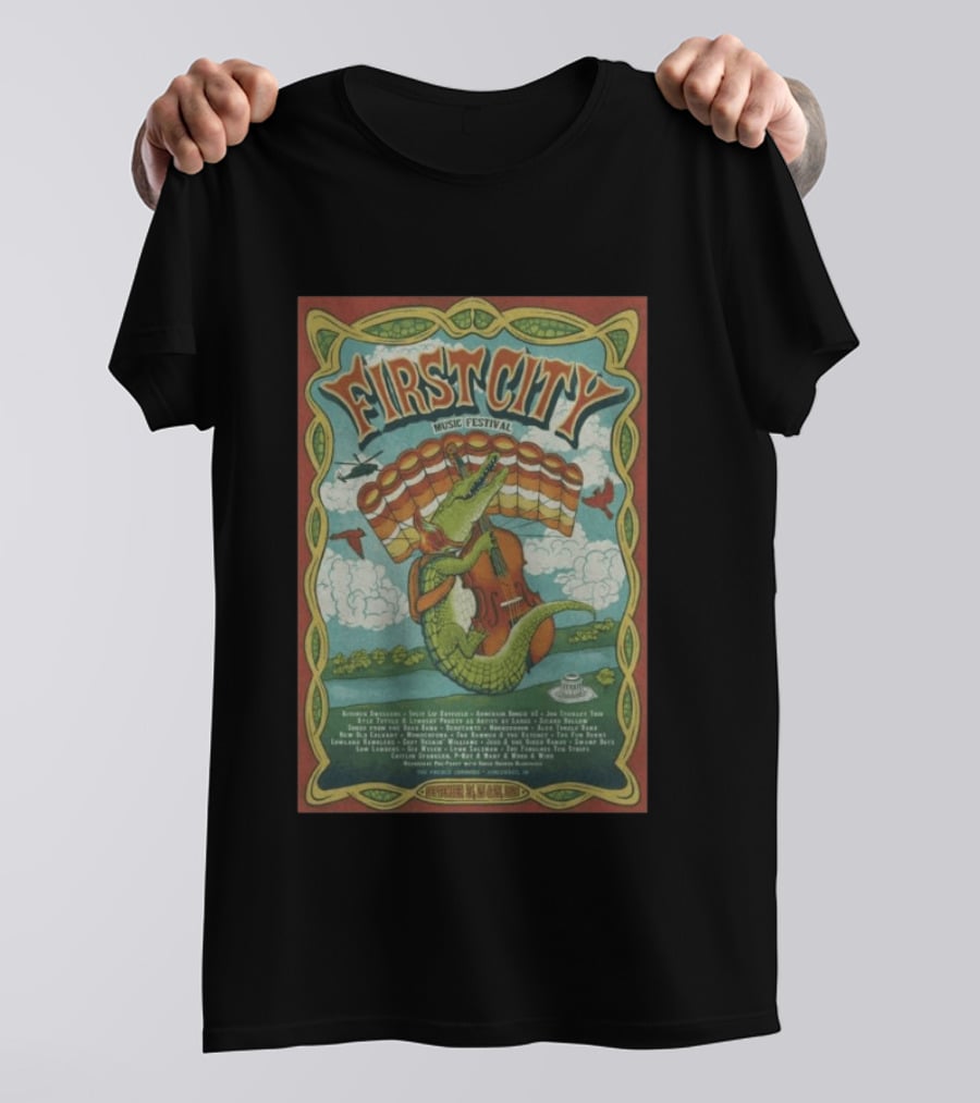 September 24th 26th 2026 First City Music Festival Vincennes IN Crocodile Playing Banjo T-Shirt