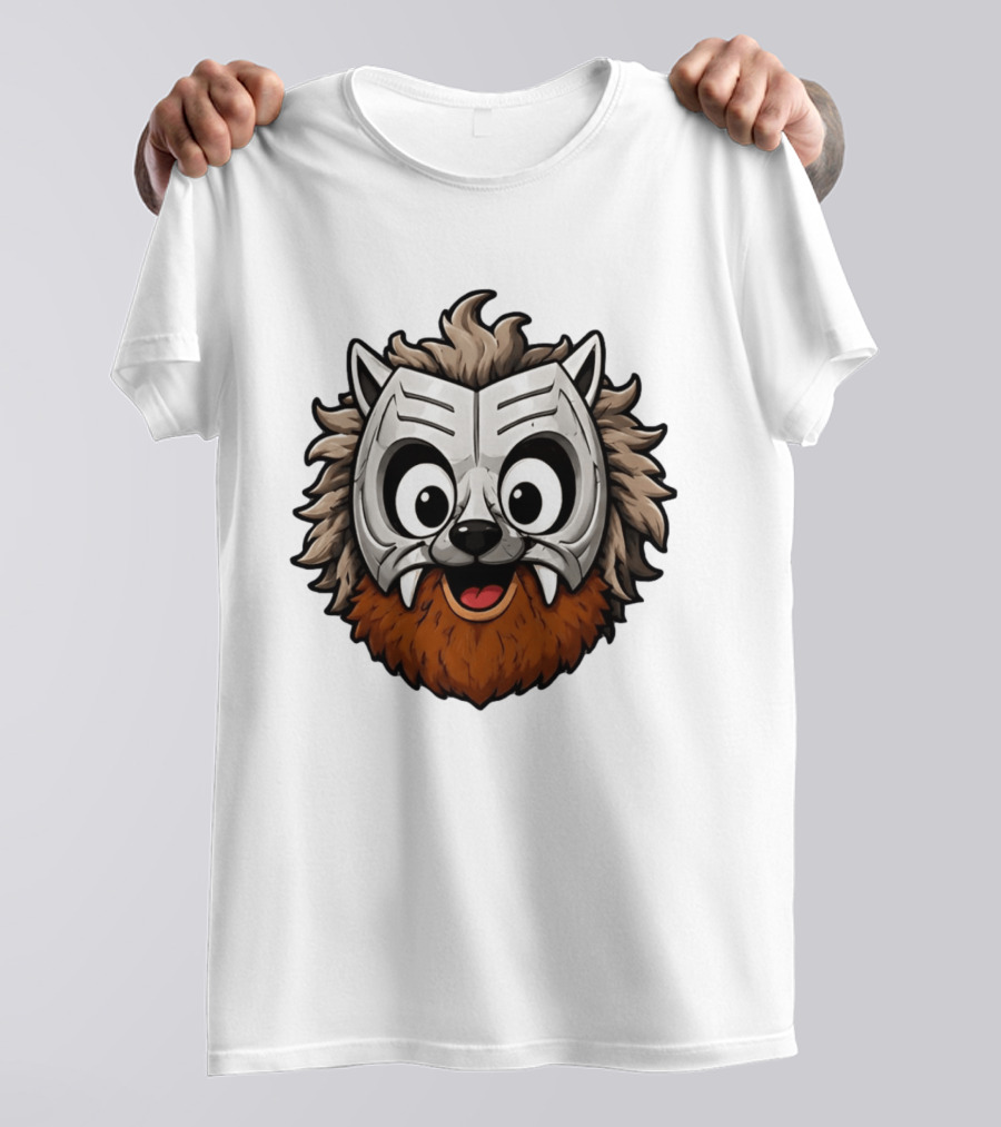 Werewolf Mask Cartoon With Adorable Big Eyes And Fangs T-Shirt