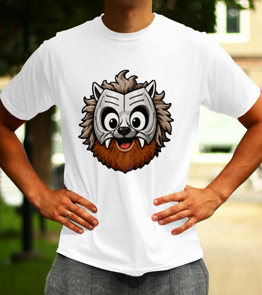 Werewolf Mask Cartoon With Adorable Big Eyes And Fangs T-Shirt