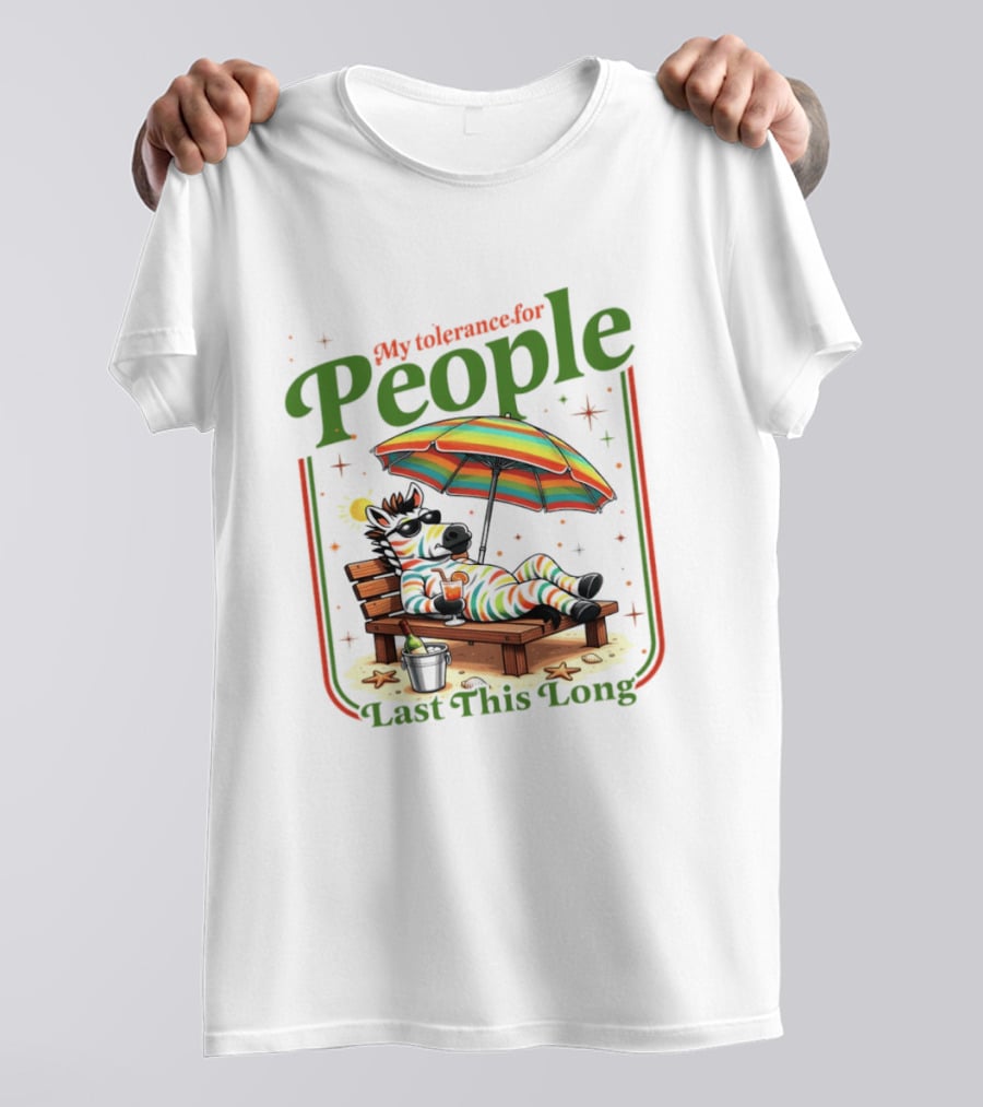 Zebra My Tolerance For People Star Sun Umbrella Relaxing Beach Scene T-Shirt