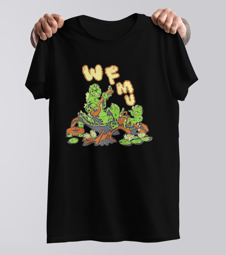 WFMU Swamp Picnic Frogs With Instruments And Radio T-Shirt