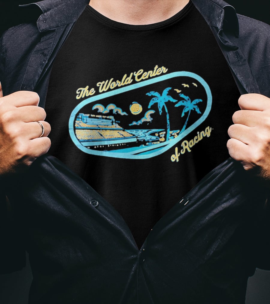 Daytona International Speedway The World Center Of Racing With Sunset And Palm Trees T-Shirt