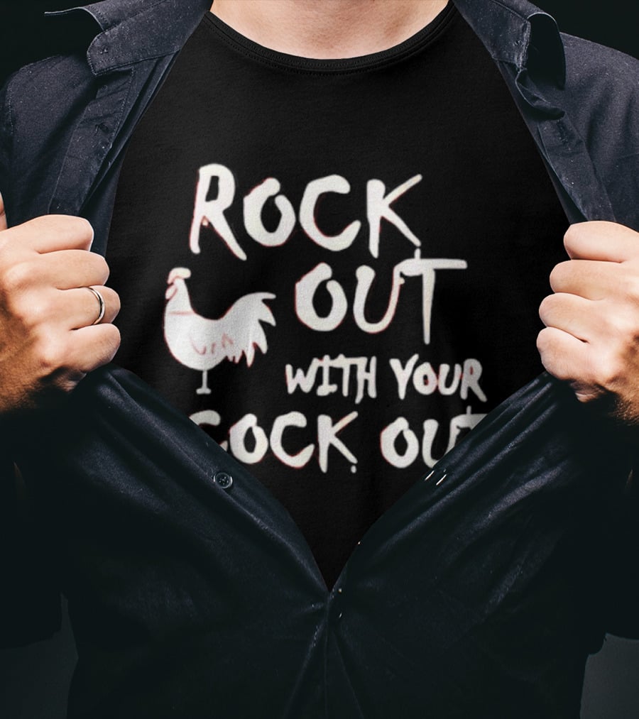 Rooster Rock Out With Your Cock Out Vintage Humor T-Shirt