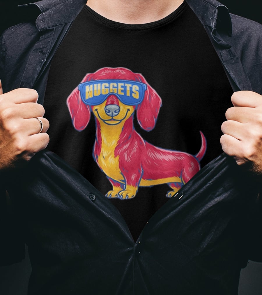 Denver Nuggets Dachshund Dog Wearing Oversized Glasses T-Shirt