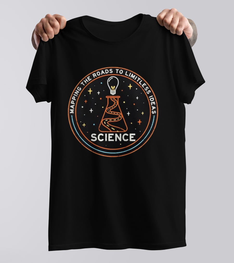 Mapping The Roads To Limitless Ideas Science Flask Lightbulb T-Shirt