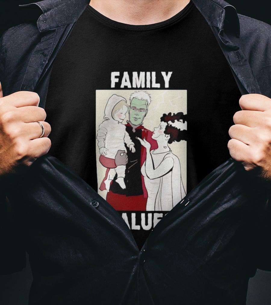 Frankenstein Bride Mummy Family Values Halloween T-Shirt