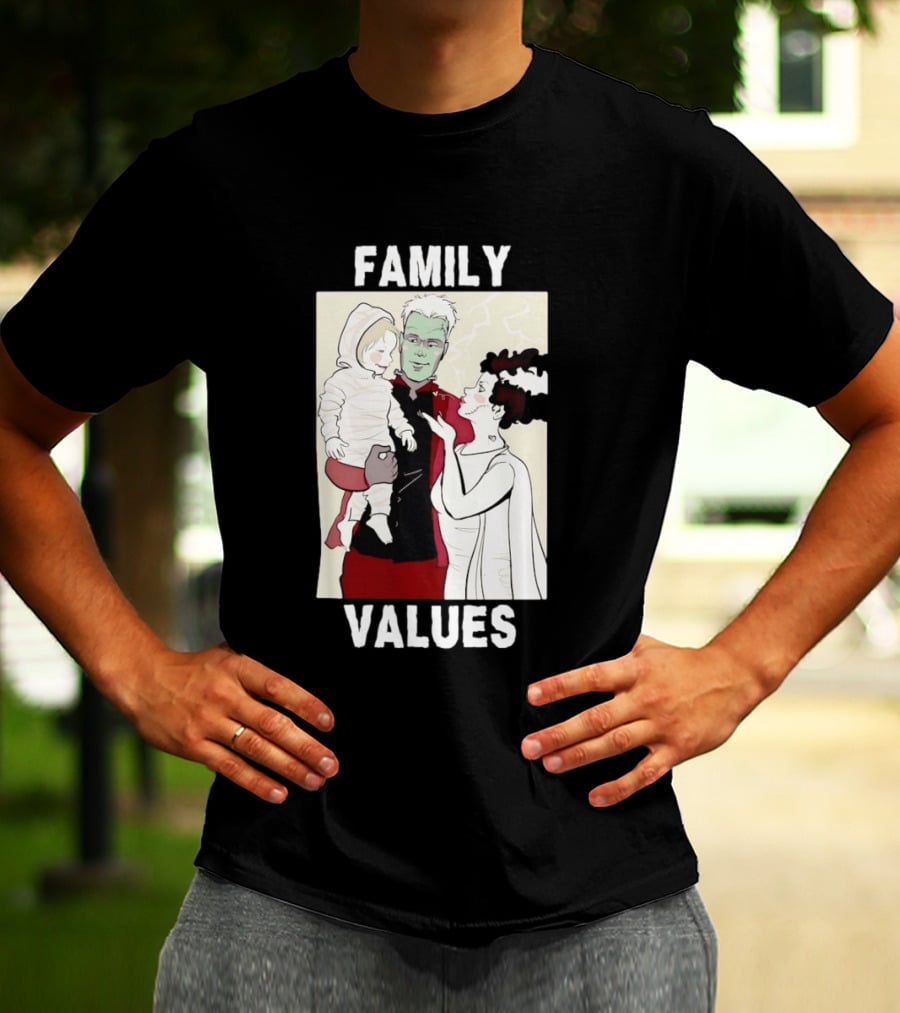 Frankenstein Bride Mummy Family Values Halloween T-Shirt