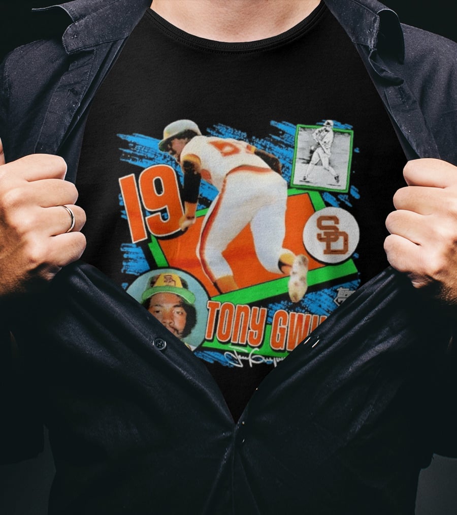 Tony Gwynn 19 San Diego Padres Topps 75th Anniversary Baseball Card T-Shirt