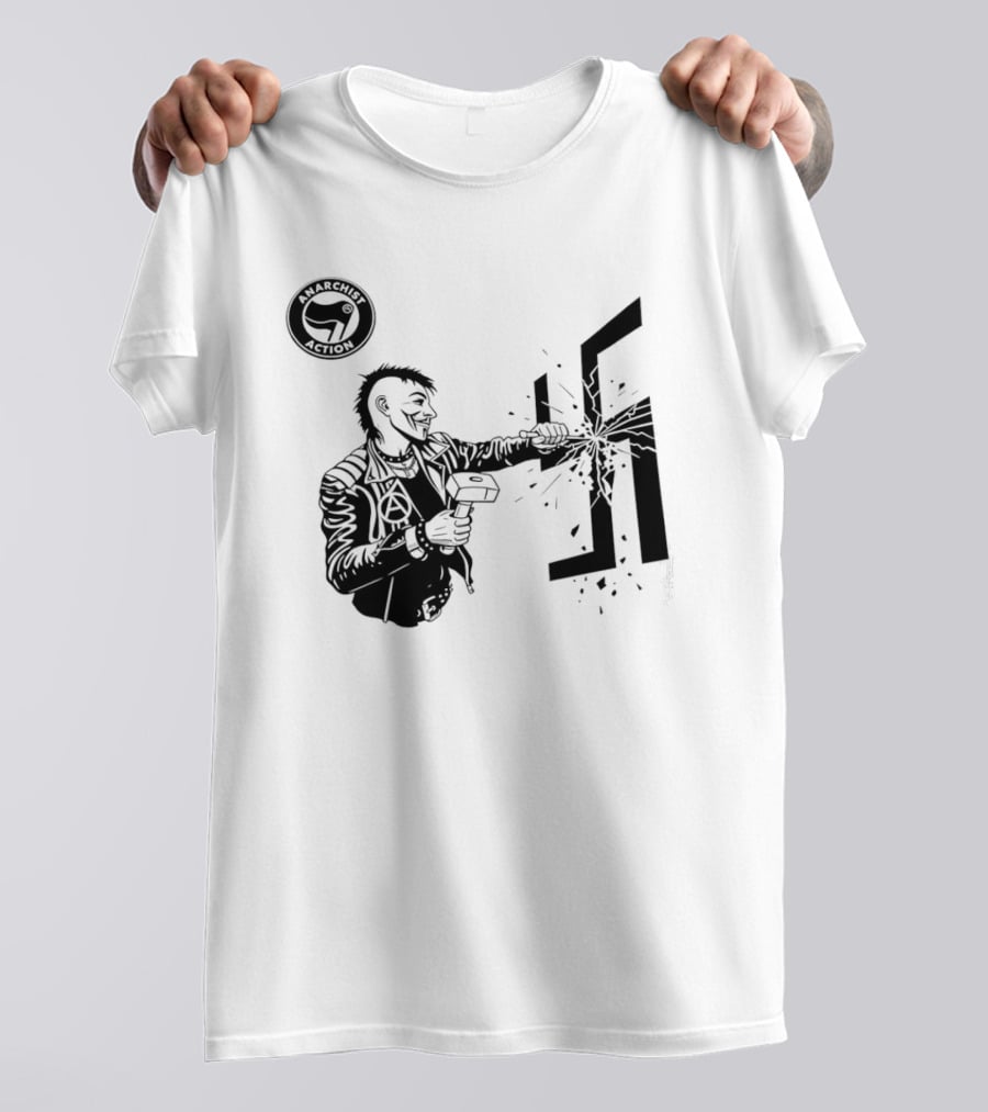 Anarchist Action Punk Destroying Swastika With Hammer T-Shirt