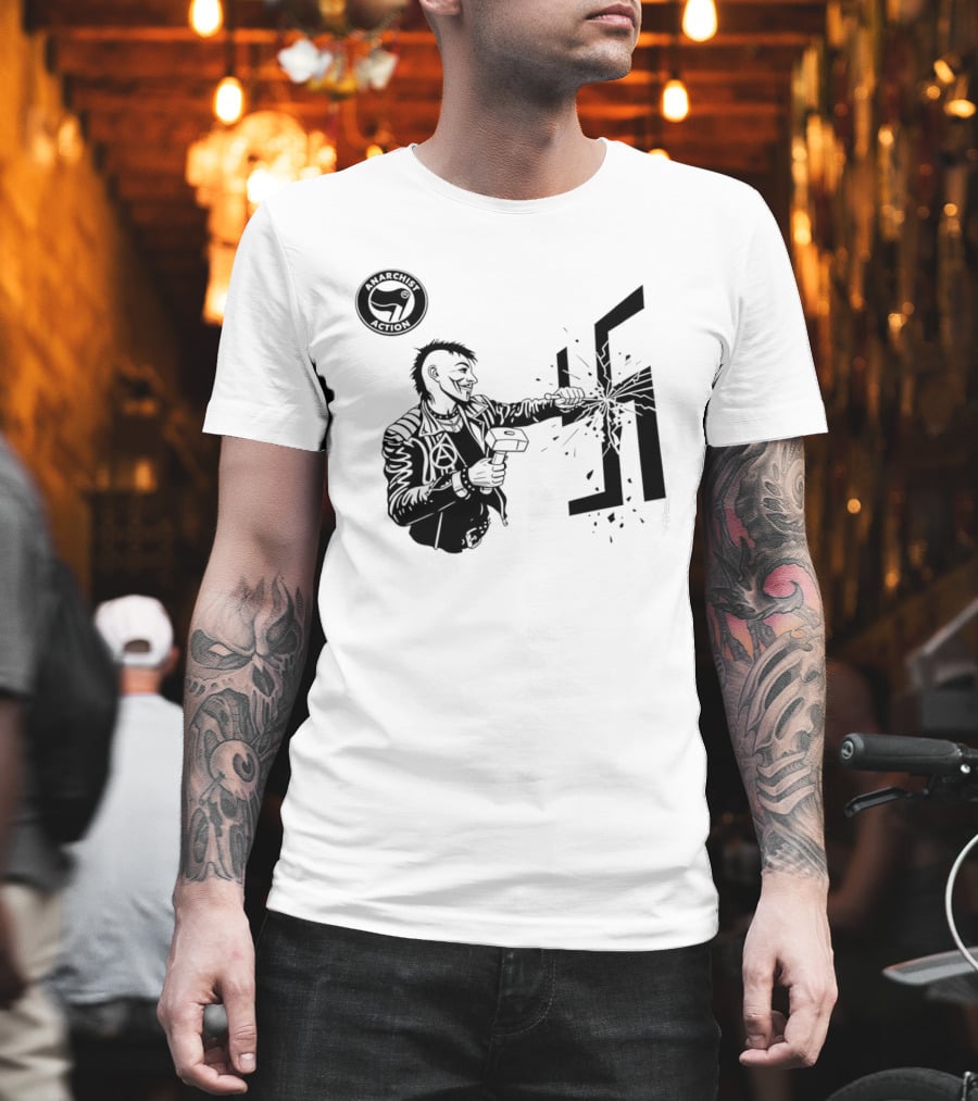 Anarchist Action Punk Destroying Swastika With Hammer T-Shirt