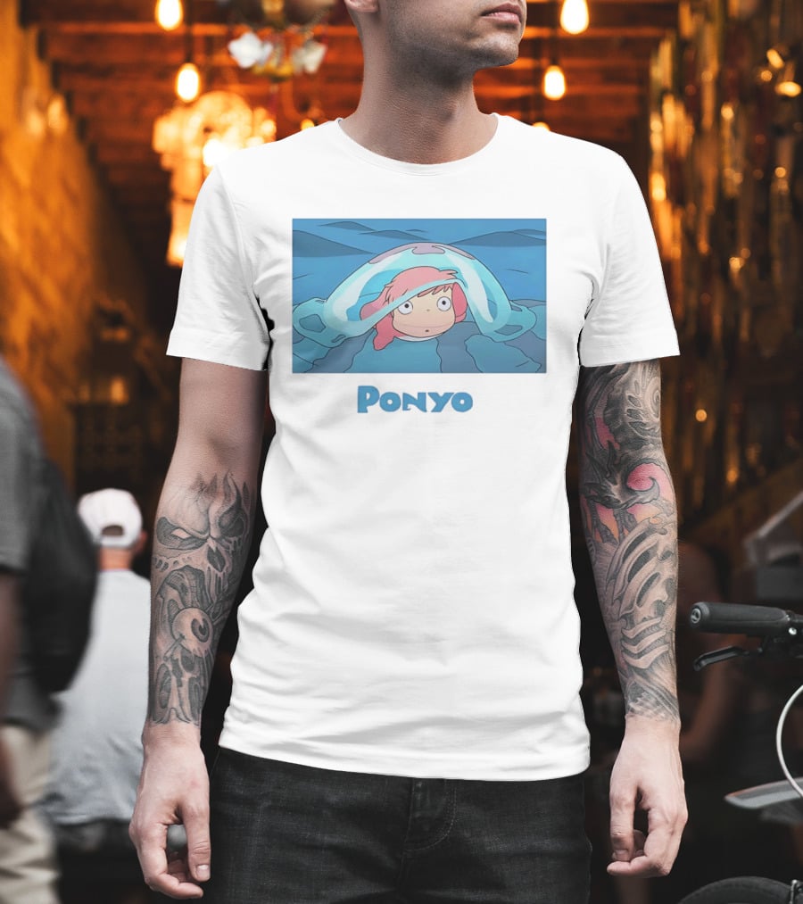 Ponyo Peeking Out Of Ocean Wave Bubble Scene T-Shirt