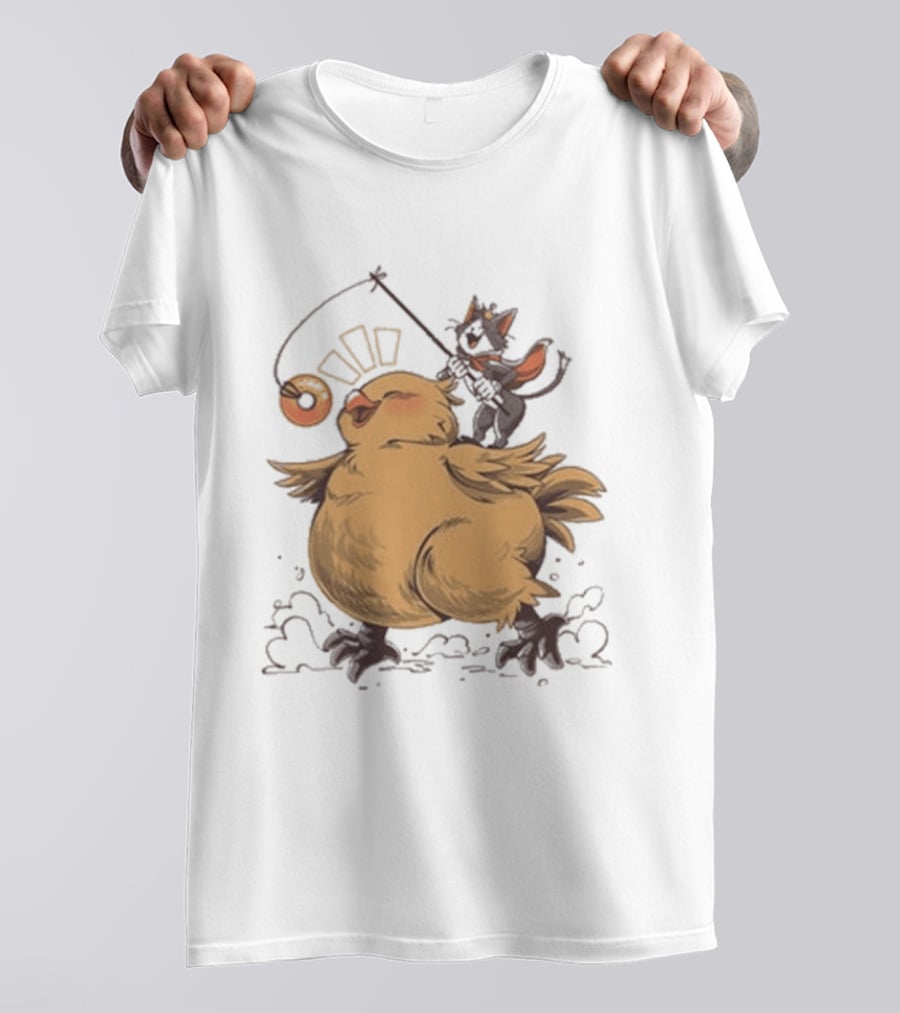 Chocobo Riding Cat Wizard With Donut Lure Delight T-Shirt