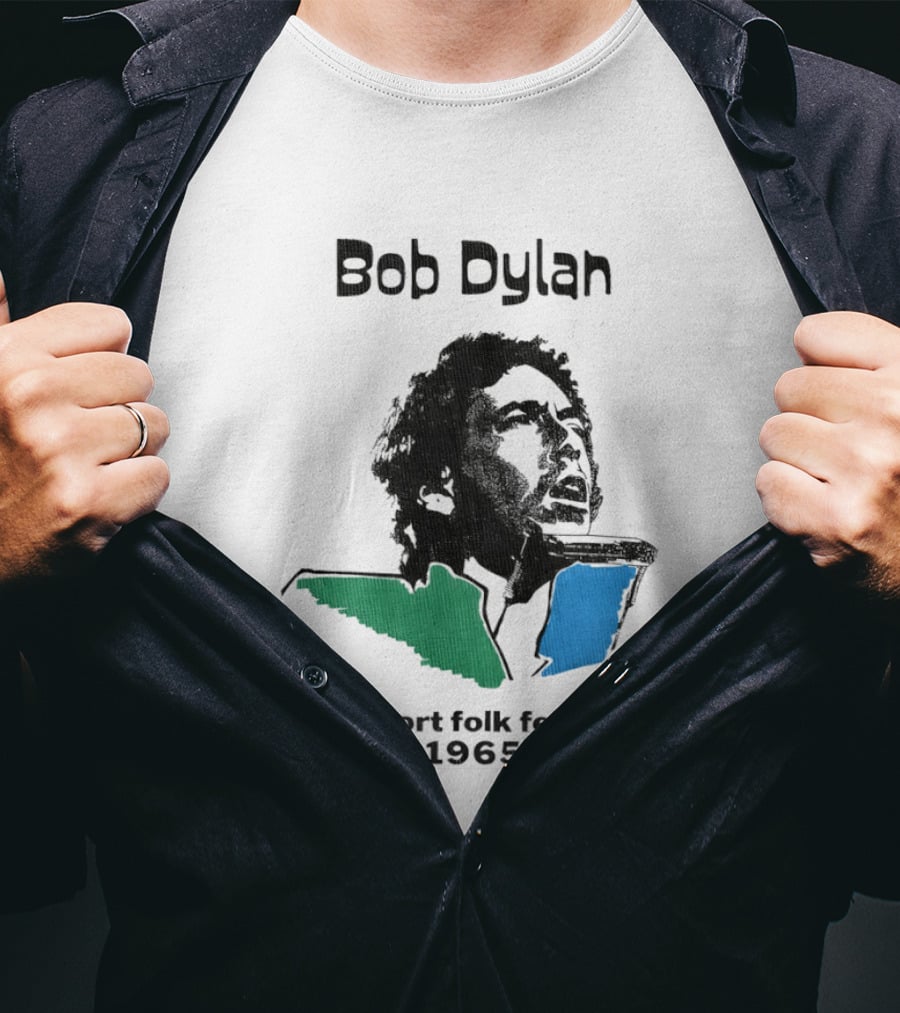 Bob Dylan Newport Folk Festival 1965 Iconic Black Green Blue T-Shirt