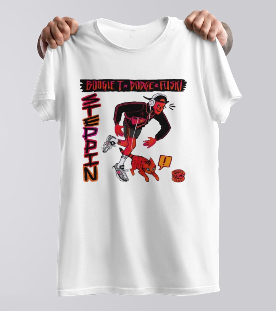 Boogie X Dodge And Fuski Steppin Drama Club Cat With Headphones And Sneakers T-Shirt