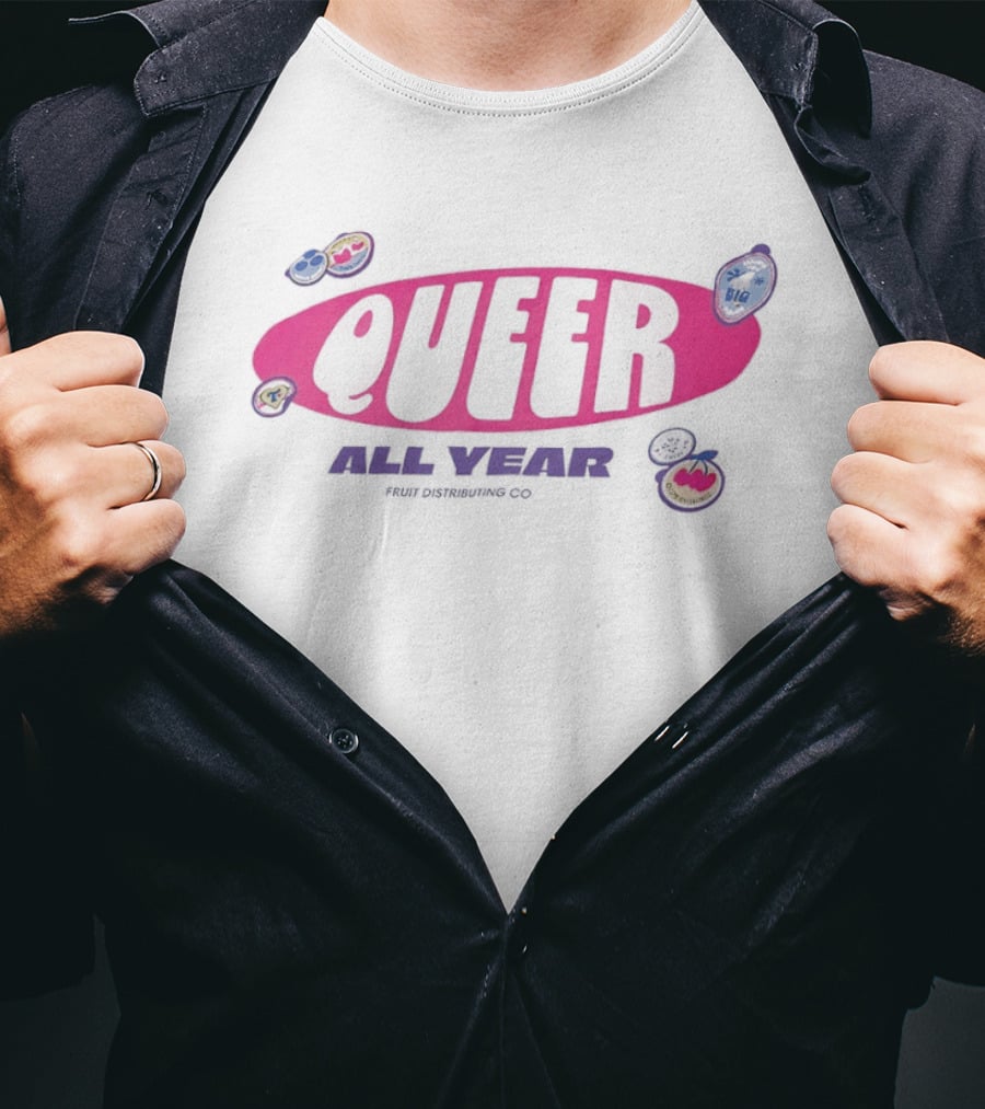 Queer All Year Fruit Distributing Co LGBTQ Pride Patches T-Shirt