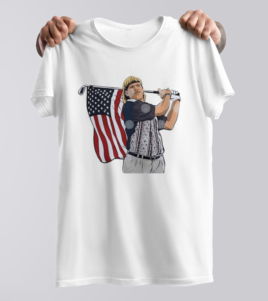 John Daly Holding Golf Stick American Flag 4th Of July Golfer T-Shirt