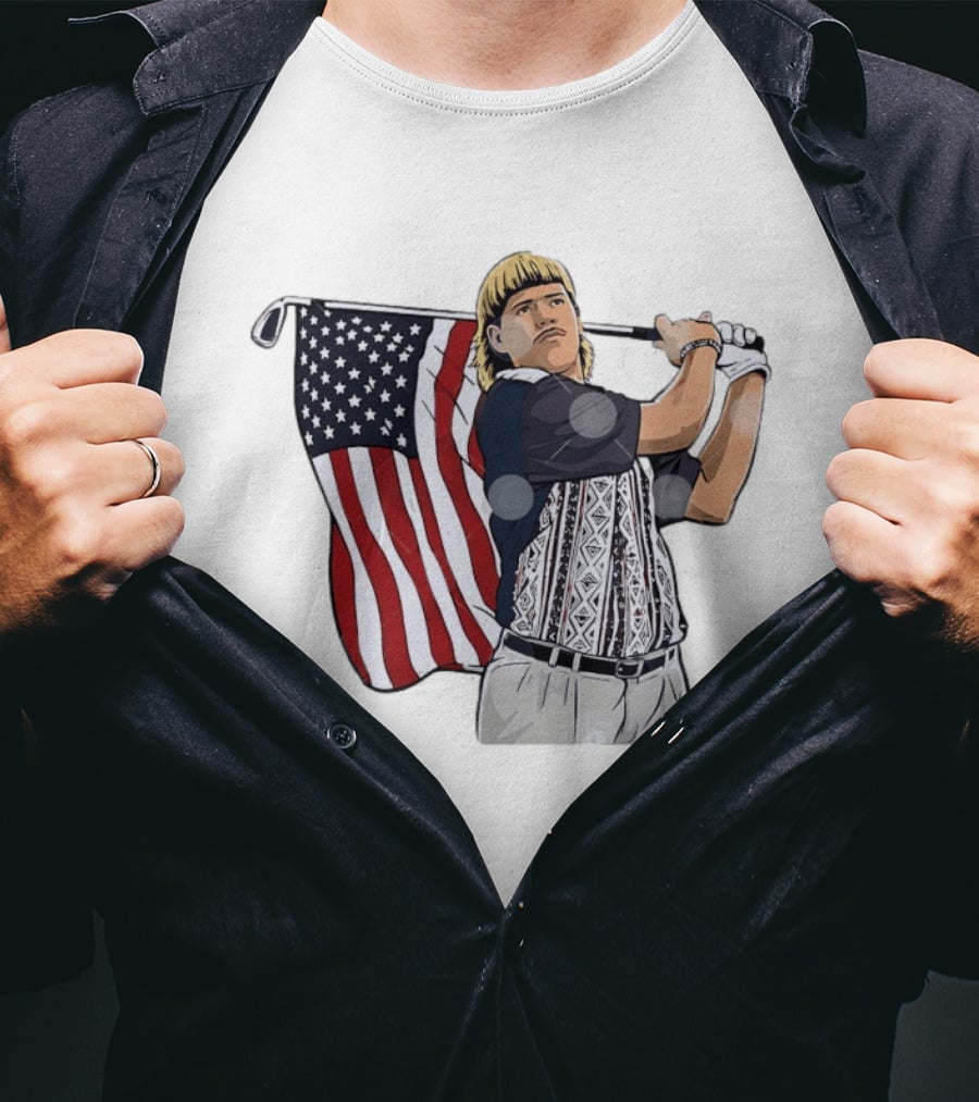 John Daly Holding Golf Stick American Flag 4th Of July Golfer T-Shirt