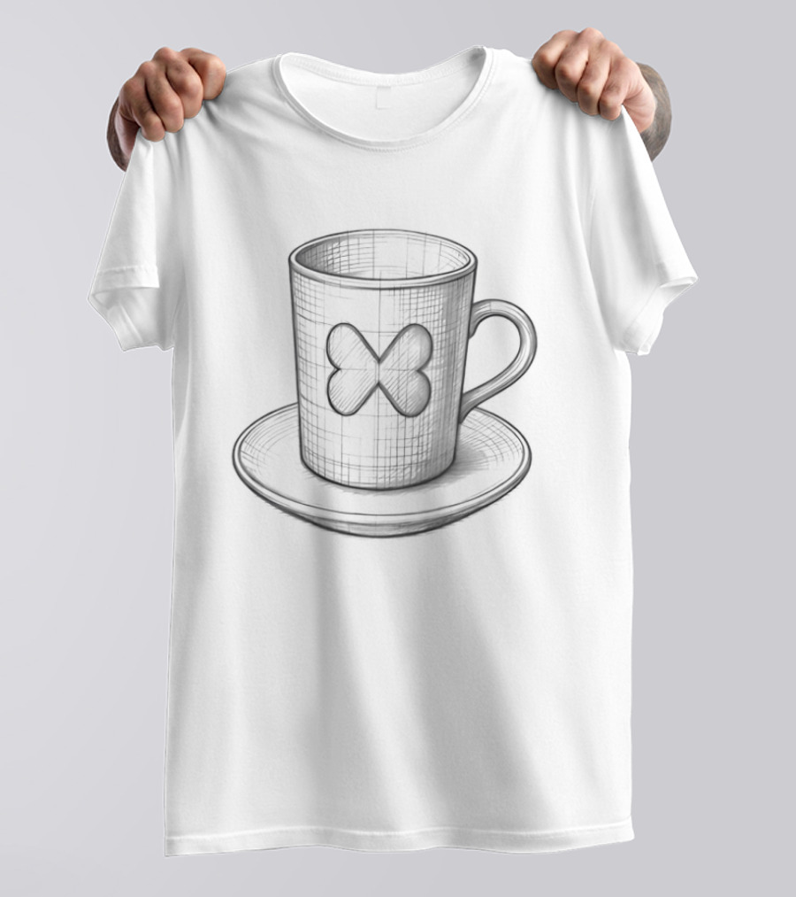 Butterfly Teacup Saucer Sketch Artistry Tea Lover's Delight T-Shirt