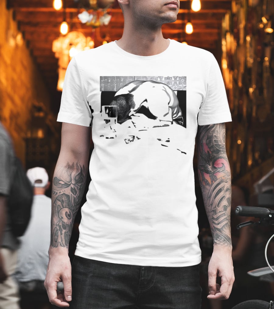 Rough Night Passed Out At Dinner Table Humor Black And White Image T-Shirt