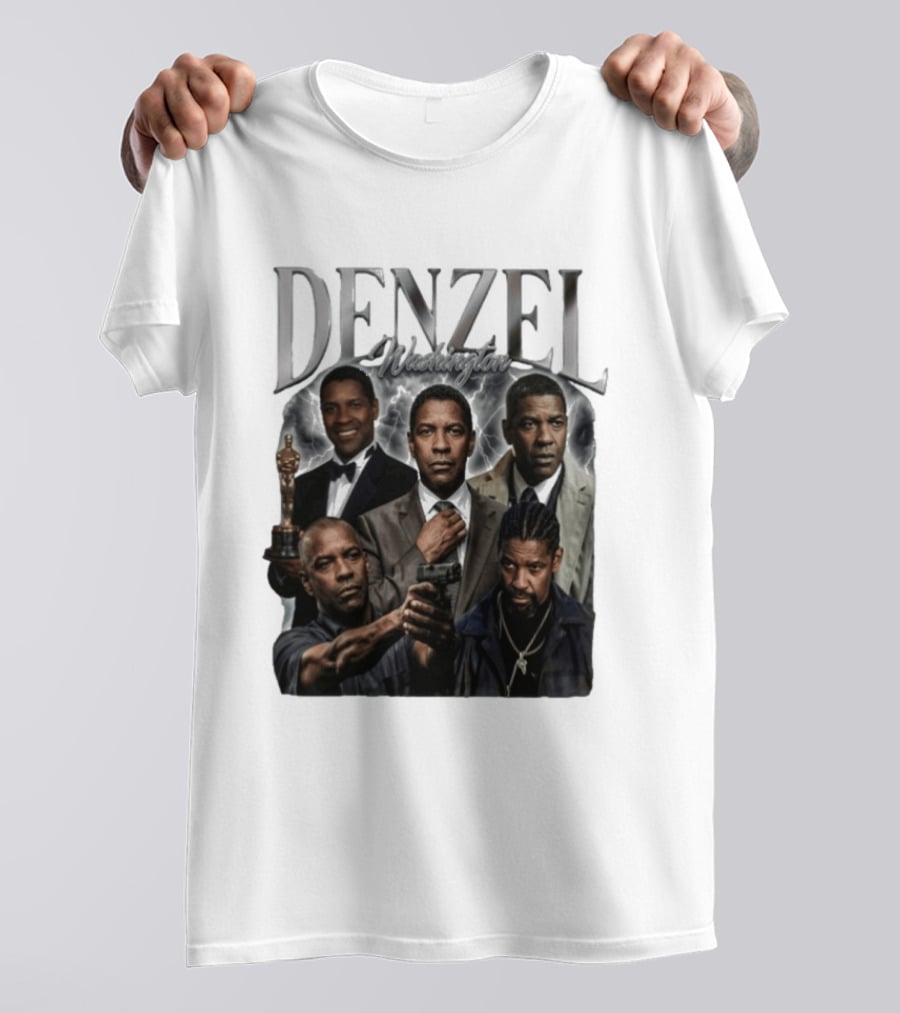 Denzel Washington Iconic Movie Roles And Oscar Moment Collage T-Shirt
