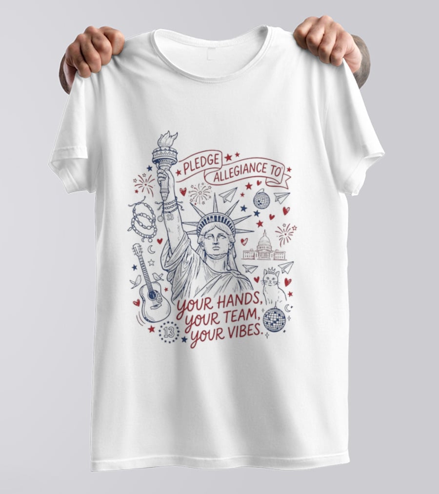 Pledge Allegiance Statue Of Liberty Your Hands Your Team Your Voice USA 250 Anniversary T-Shirt